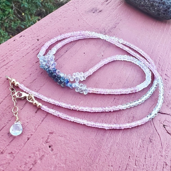 14K Gold Gemstone Wrap Bracelet Necklace: Moonstone, Sapphire, Aquamarine - Picture 12 of 13